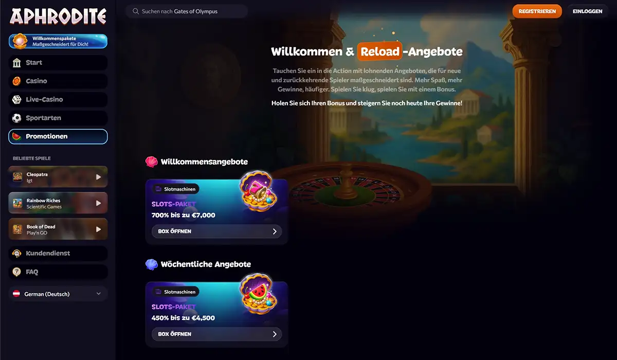 Aphrodite Casino Boni und Promotionen