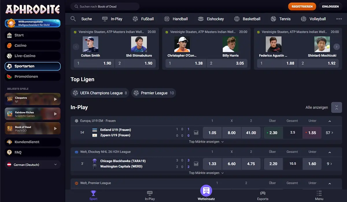 Aphrodite Casino Sportwetten